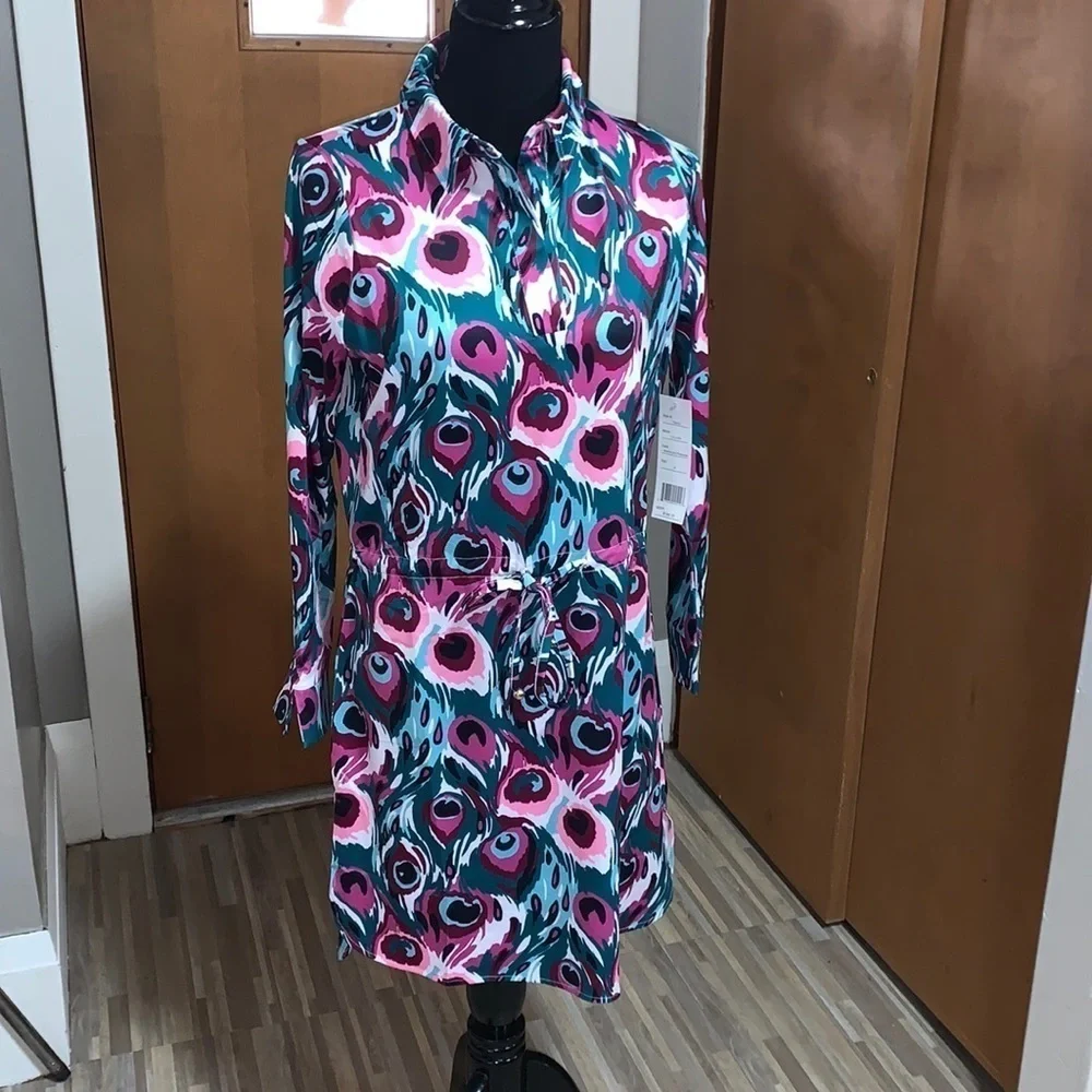 Tracy Negoshian Lillian style shirt dress, peacock